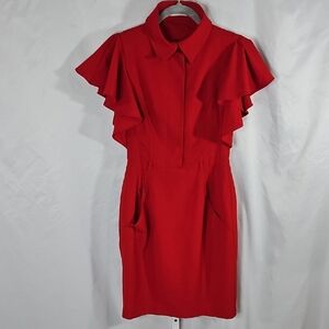 Calvin Klein Red Ruffle Flutter Sleeve Cocktail Dress Size 8